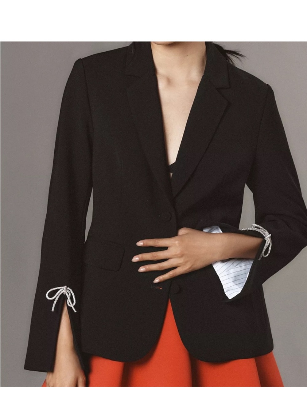 Anthropologie Black Women's Tailored Blazer with Cuff Tie Detail